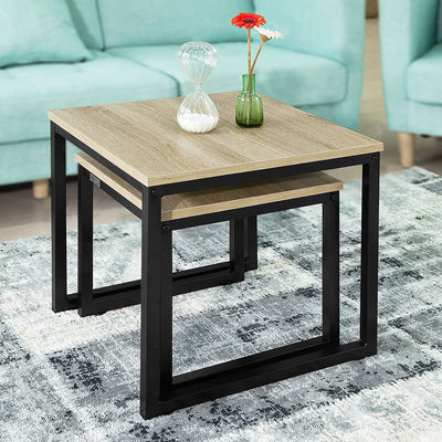 Set of 2 Modern Coffee Tables with Wood top panel and Steel framework Payday Deals