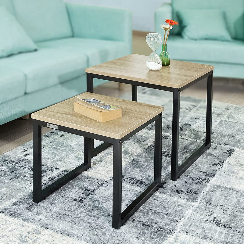 Set of 2 Modern Coffee Tables with Wood top panel and Steel framework Payday Deals