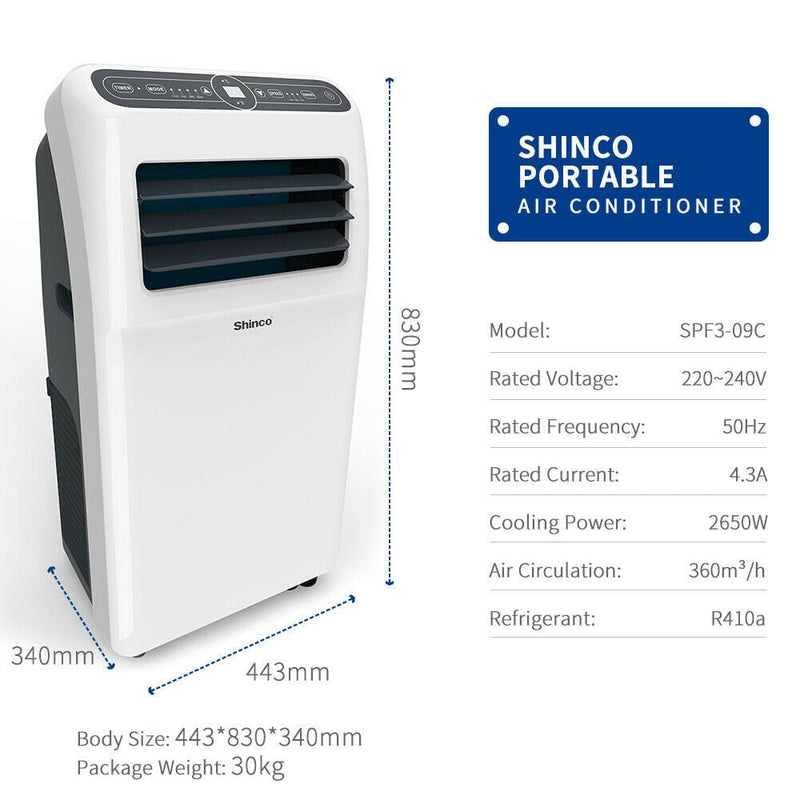 Shinco SPF3 9000BTU 2.6kw Portable Air Conditioner Remote Payday Deals