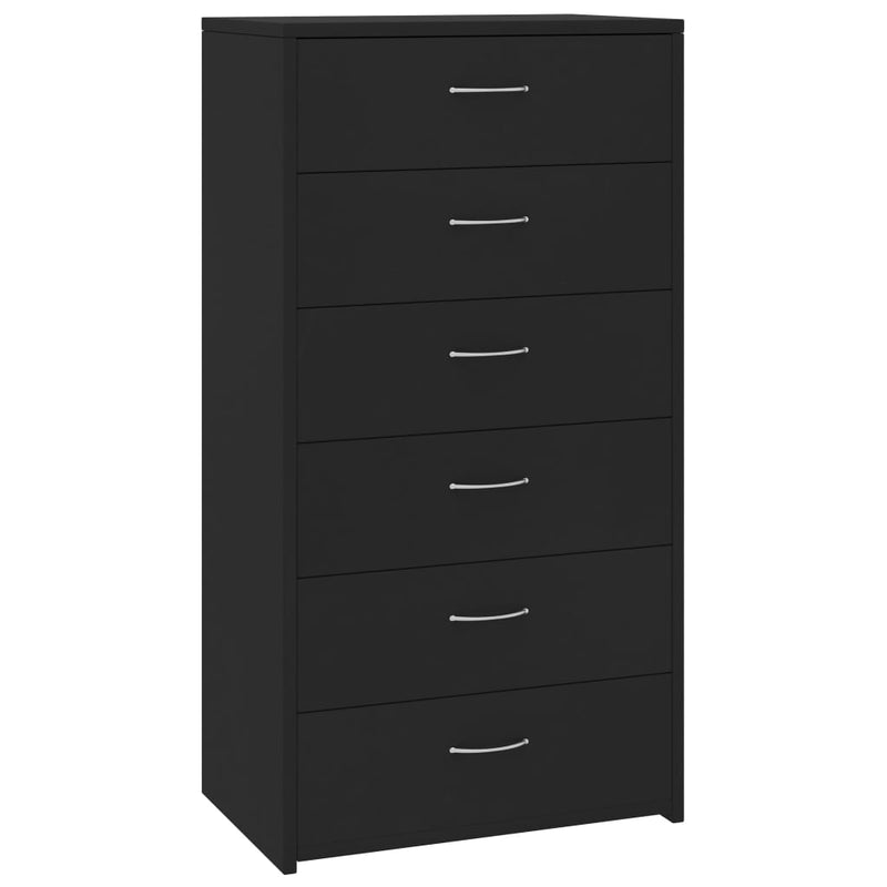 Sideboard with 6 Drawers Black 50x34x96 cm Engineered Wood Payday Deals