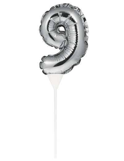 Silver Self-Inflating Number 9 Balloon Cake Topper