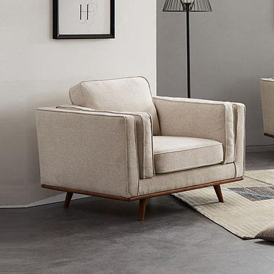 Single Seater Armchair Sofa Modern Lounge Accent Chair in Beige Fabric with Wooden Frame Payday Deals