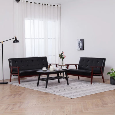 Sofa Set 2 Piece Black Faux Leather Payday Deals