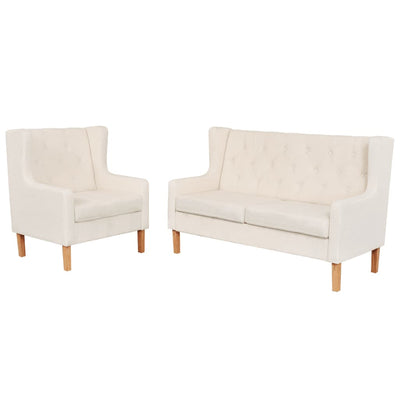 Sofa Set 2 Pieces Fabric Cream White Payday Deals