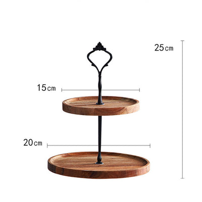 SOGA 2X 15cm 2 Tier  Brown Round Wooden Acacia Dessert Tray Cake Snacks Cupcake Stand Buffet Serving Countertop Decor Payday Deals