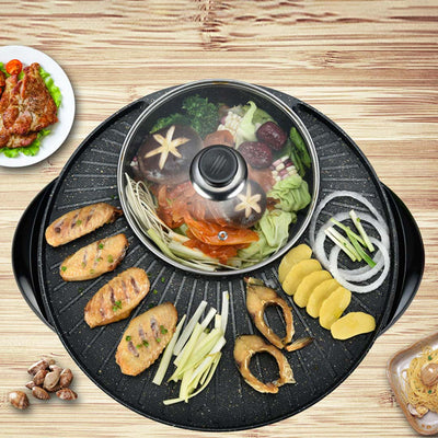 SOGA 2X 2 in 1 Electric Stone Coated Teppanyaki Grill Plate Steamboat Hotpot 3-5 Person Payday Deals