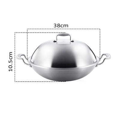 SOGA 3-Ply 38cm Stainless Steel Double Handle Wok Frying Fry Pan Skillet with Lid Payday Deals