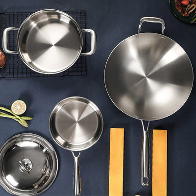 SOGA 6 Piece Cookware Set 18/10 Stainless Steel 3-Ply Frying Pan, Milk, and Soup Pot with Lid Payday Deals