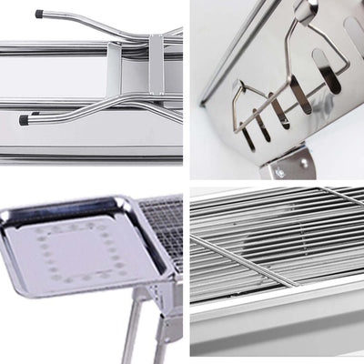 SOGA Skewers Grill with Side Tray Portable Stainless Steel Charcoal BBQ Outdoor 6-8 Persons Payday Deals
