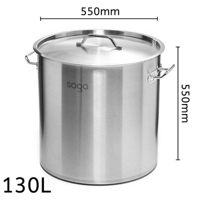 SOGA Stock Pot 130L Top Grade Thick Stainless Steel Stockpot 18/10 Payday Deals