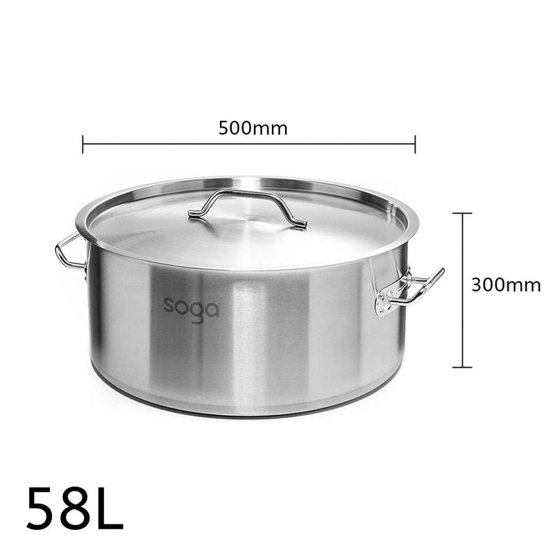 SOGA Stock Pot 58L Top Grade Thick Stainless Steel Stockpot 18/10 Payday Deals