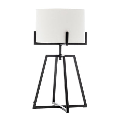 Square-Edged Metal Dimmable Table Lamp w/ White Linen Shade - Matte Black