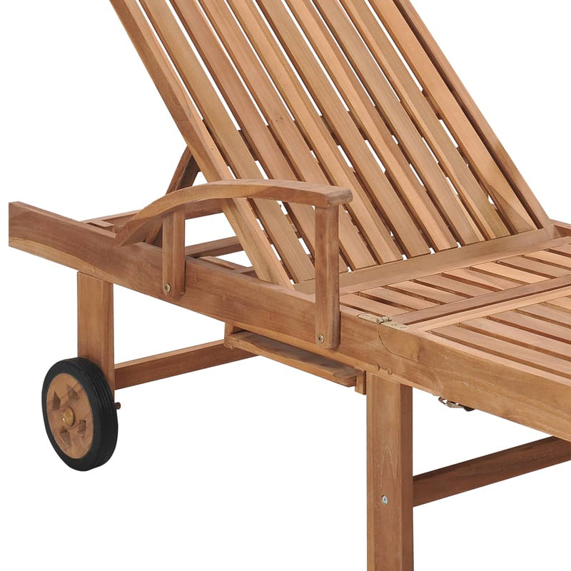 Sun Lounger with Black Cushion Solid Teak Wood Payday Deals