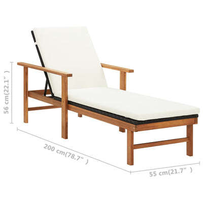 Sun Lounger with Cushion Poly Rattan and Solid Acacia Wood Payday Deals