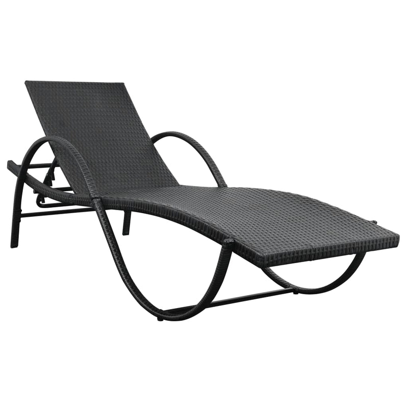 Sun Loungers 2 pcs with Table Poly Rattan Black (42884+42886) Payday Deals