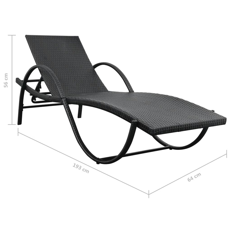Sun Loungers 2 pcs with Table Poly Rattan Black (42884+42886) Payday Deals