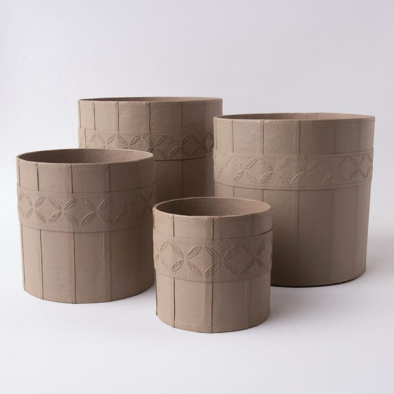 Tree Stripes Leather Look Cylinder Pot - Beige (Small) Payday Deals