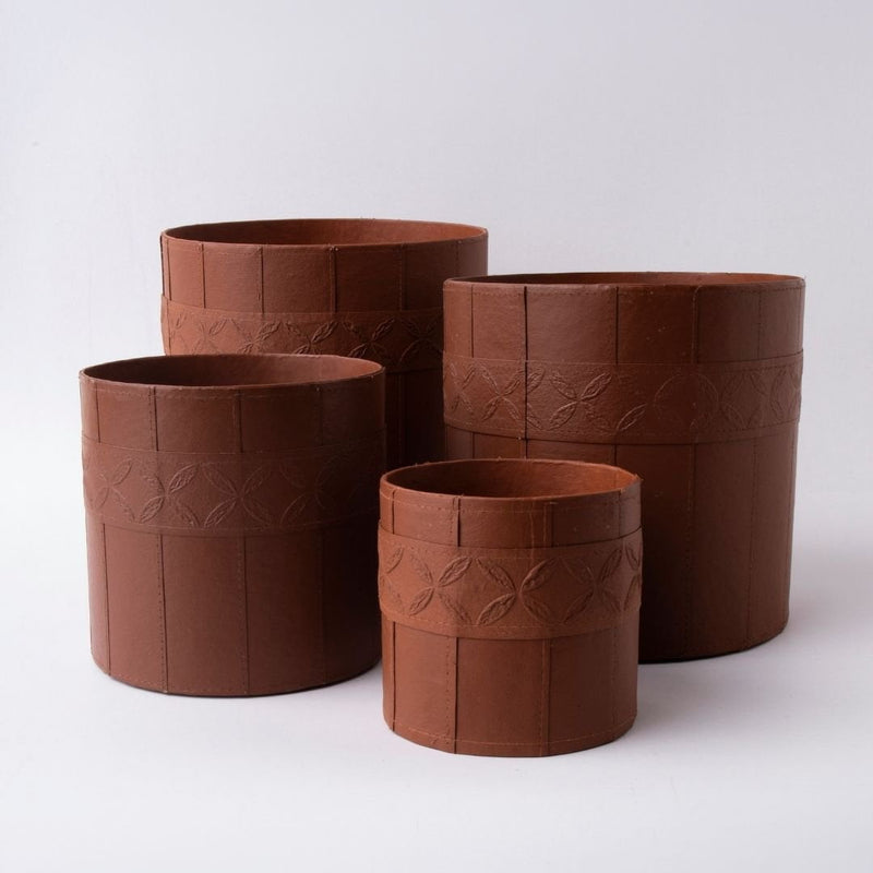 Tree Stripes Leather Look Cylinder Pot - Cognac (Extra Large) Payday Deals