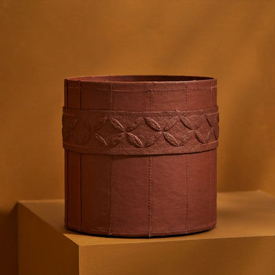 Tree Stripes Leather Look Cylinder Pot - Cognac (Medium) Payday Deals