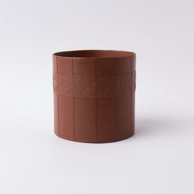 Tree Stripes Leather Look Cylinder Pot - Cognac (Small)