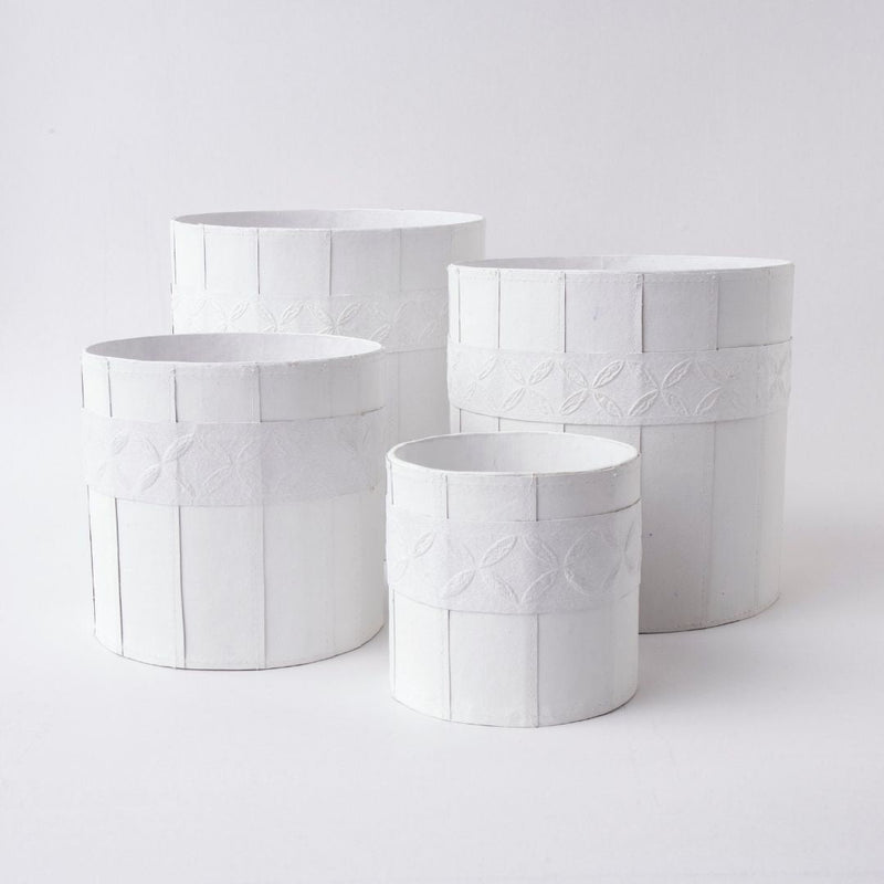 Tree Stripes Leather Look Cylinder Pot - White (Small) Payday Deals
