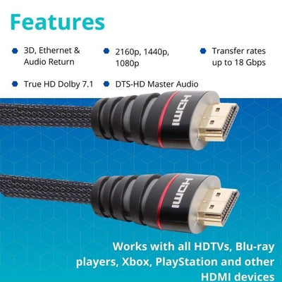 VCOM 3m Nylon Braided HDMI to HDMI 2.0 Cable CG526-B-3.0 Payday Deals