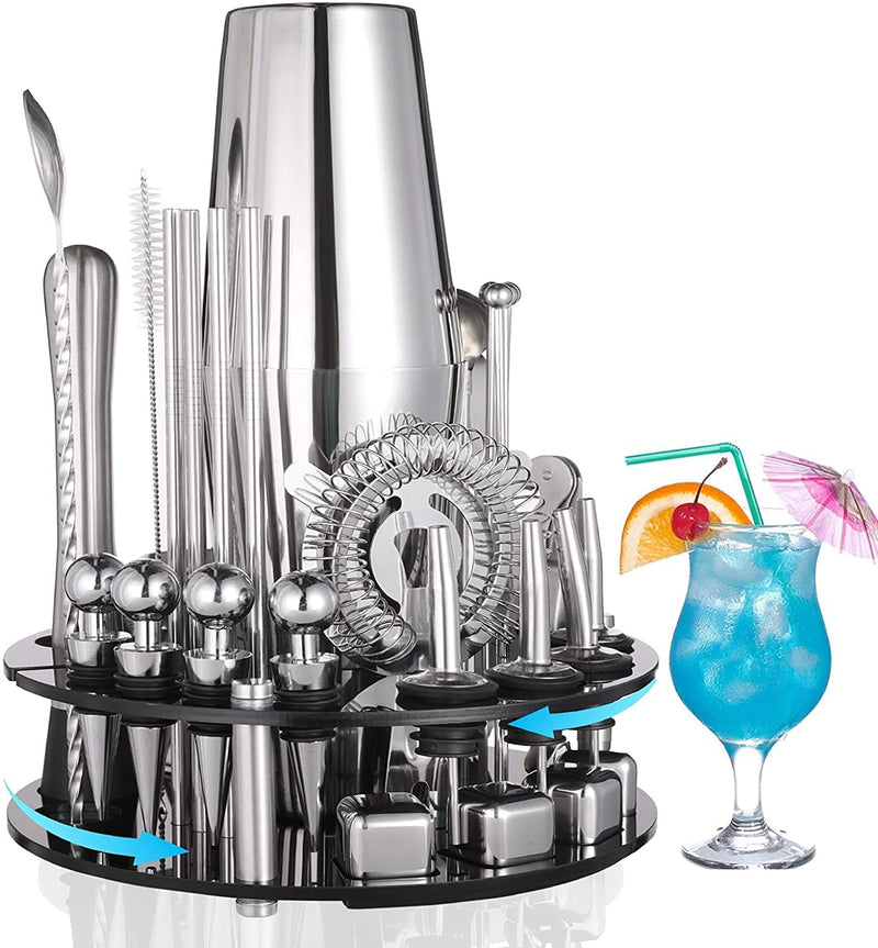 VIKUS 35 Pieces Cocktail Shaker Set Bartender Kit with Rotating 360° Display Stand and Professional Bar Set Tools Payday Deals