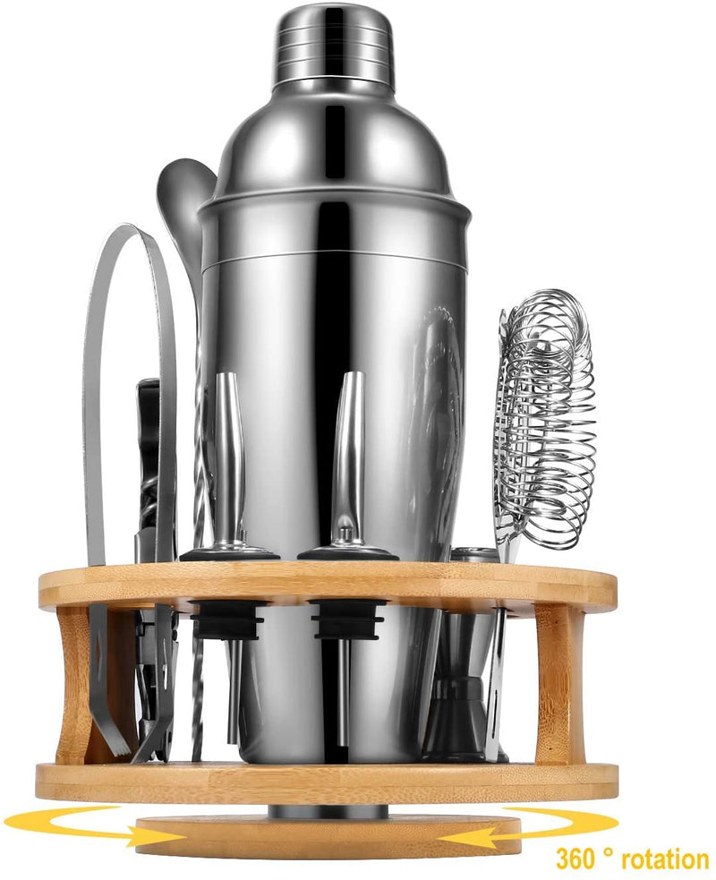 VIKUS Cocktail Shaker Set Bartender Kit with Rotating Bamboo and 10-Piece Stainless Steel Bar Tool Set Payday Deals