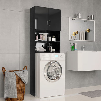 Washing Machine Cabinet High Gloss Black 64x25.5x190 cm Chipboard Payday Deals