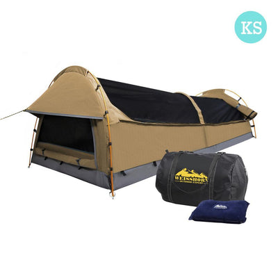 King Single Swag Camping Swag Canvas Tent - Beige