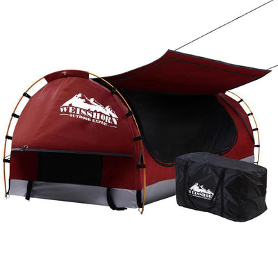 Weisshorn Swag King Single Camping Swags Canvas Free Standing Dome Tent Red with 7CM Mattress Payday Deals
