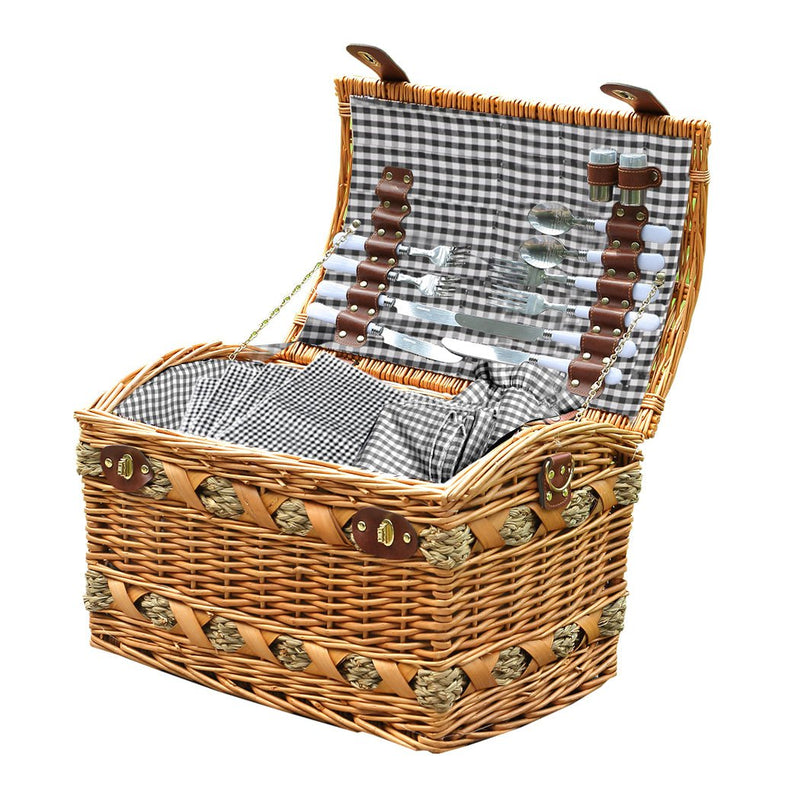 Wicker 4 Person Picnic Basket Baskets Set Outdoor Blanket Deluxe Gift Storage Payday Deals