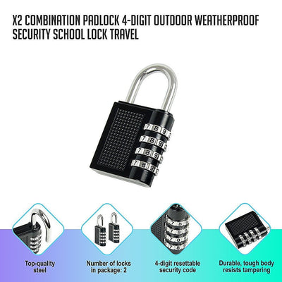 X2 Combination Padlock 4-Digit Outdoor Weatherproof Security School Lock Travel Payday Deals