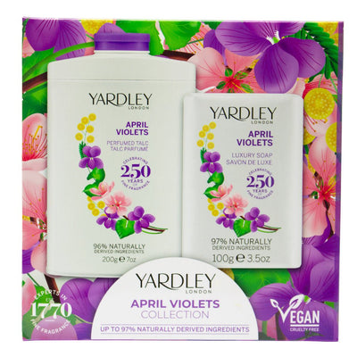 Yardley April Violets Gift Set 200gm Talcum Powder and 100gm Soap