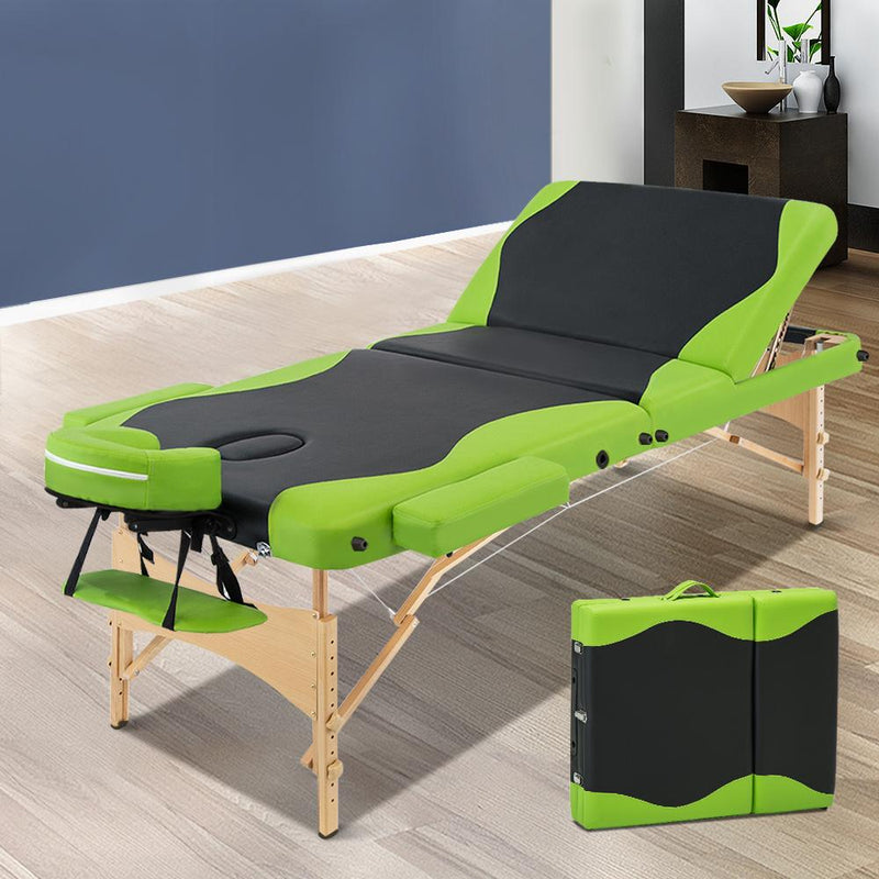 Zenses 3 Fold Portable Wood Massage Table - Black & Lime Payday Deals