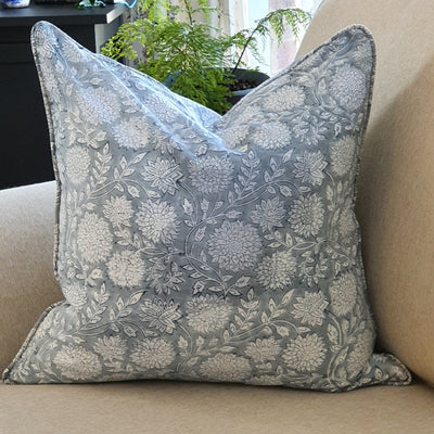 Kolka Pastel Grey Floral Luxurious Soft Cotton Voile Decorative Cushion - Grey