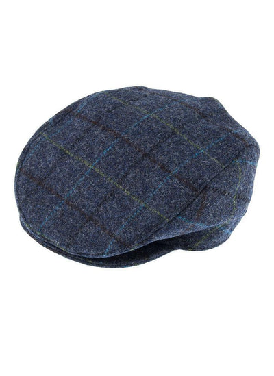 DENTS Abraham Moon Tweed Flat Cap Wool Ivy Hat Driving Cabbie Quilted - Blue