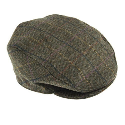 DENTS Abraham Moon Tweed Flat Cap Wool Ivy Hat Driving Cabbie Quilted - Olive