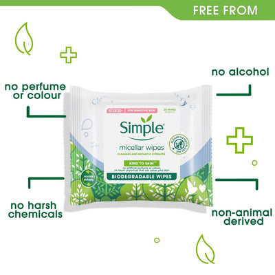 1 Pack of 20 Simple Micellar Wipes For Sensitive Skin Payday Deals