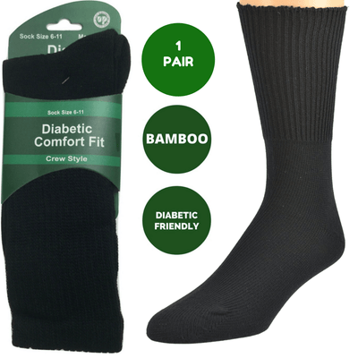 1 Pair DIABETIC BAMBOO Socks Work Socks Medical Loose Top Crew Cushion BLACK
