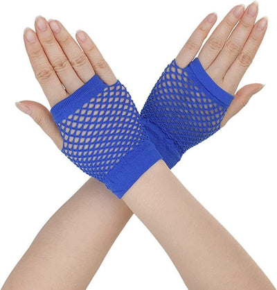 1 Pair Fishnet Gloves Fingerless Wrist Length 70s 80s Costume Party Dance - Blue Payday Deals