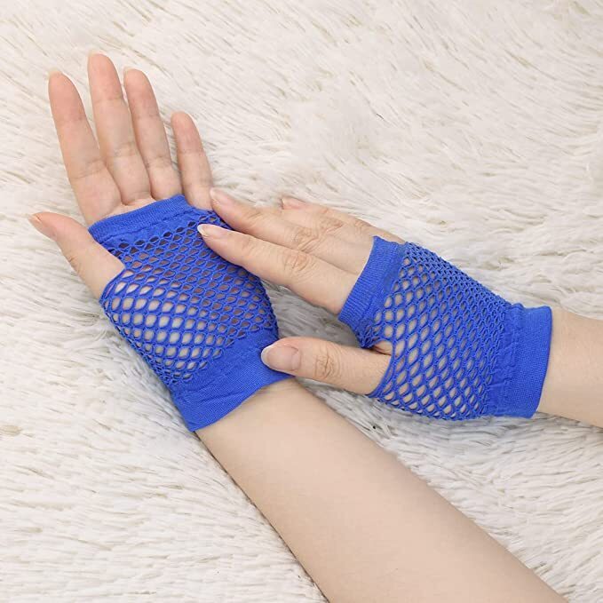 1 Pair Fishnet Gloves Fingerless Wrist Length 70s 80s Costume Party Dance - Blue Payday Deals