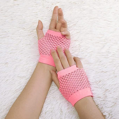 1 Pair Fishnet Gloves Fingerless Wrist Length 70s 80s Costume Party - Light Pink Payday Deals