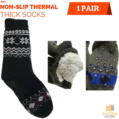 1 Pair Mens Non Slip Thick Fur Warm Winter Bed Socks Thermal Warm Cushion Payday Deals