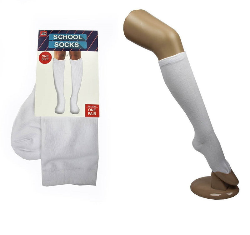 1 Pair SCHOOL SOCKS Plain Knee High Cotton Girls Boys Unisex - White - One Size Fits Most Payday Deals