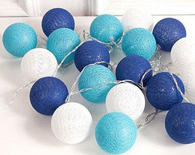 1 Set of 20 LED Blue 5cm Cotton Ball Battery Powered String Lights Christmas Gift Home Wedding Party Boys Bedroom Decoration Indoor Table Centrepiece Payday Deals