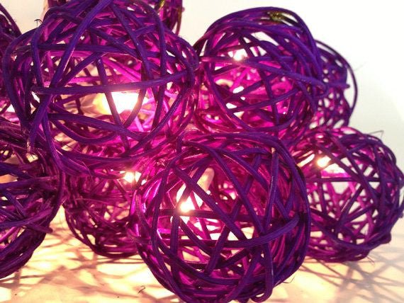 1 Set of 20 LED Cassis Purple 5cm Rattan Cane Ball Battery Powered String Lights Christmas Gift Home Wedding Party Bedroom Decoration Table Centrepiece Payday Deals