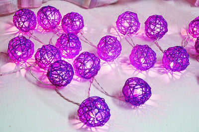1 Set of 20 LED Cassis Purple 5cm Rattan Cane Ball Battery Powered String Lights Christmas Gift Home Wedding Party Bedroom Decoration Table Centrepiece Payday Deals