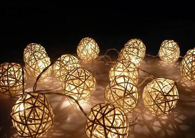 1 Set of 20 LED Cream White 5cm Rattan Cane Ball Battery Powered String Lights Christmas Gift Home Wedding Party Bedroom Decoration Table Centrepiece Payday Deals