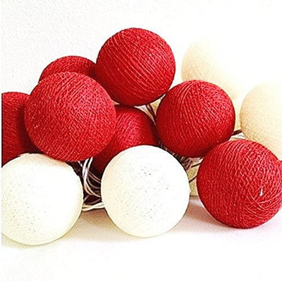 1 Set of 20 LED Red White 5cm Cotton Ball Battery String Lights Christmas Gift Home Wedding Party Bedroom Decoration Outdoor Indoor Table Centrepiece Payday Deals